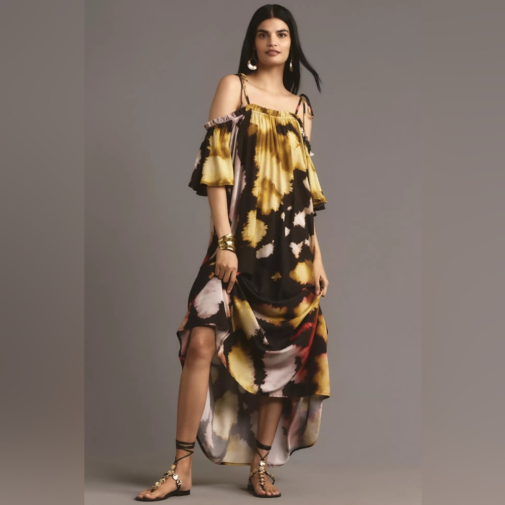 Anthropologie One Size Conditions Apply Printed Tie-Strap Kaftan Vibrant